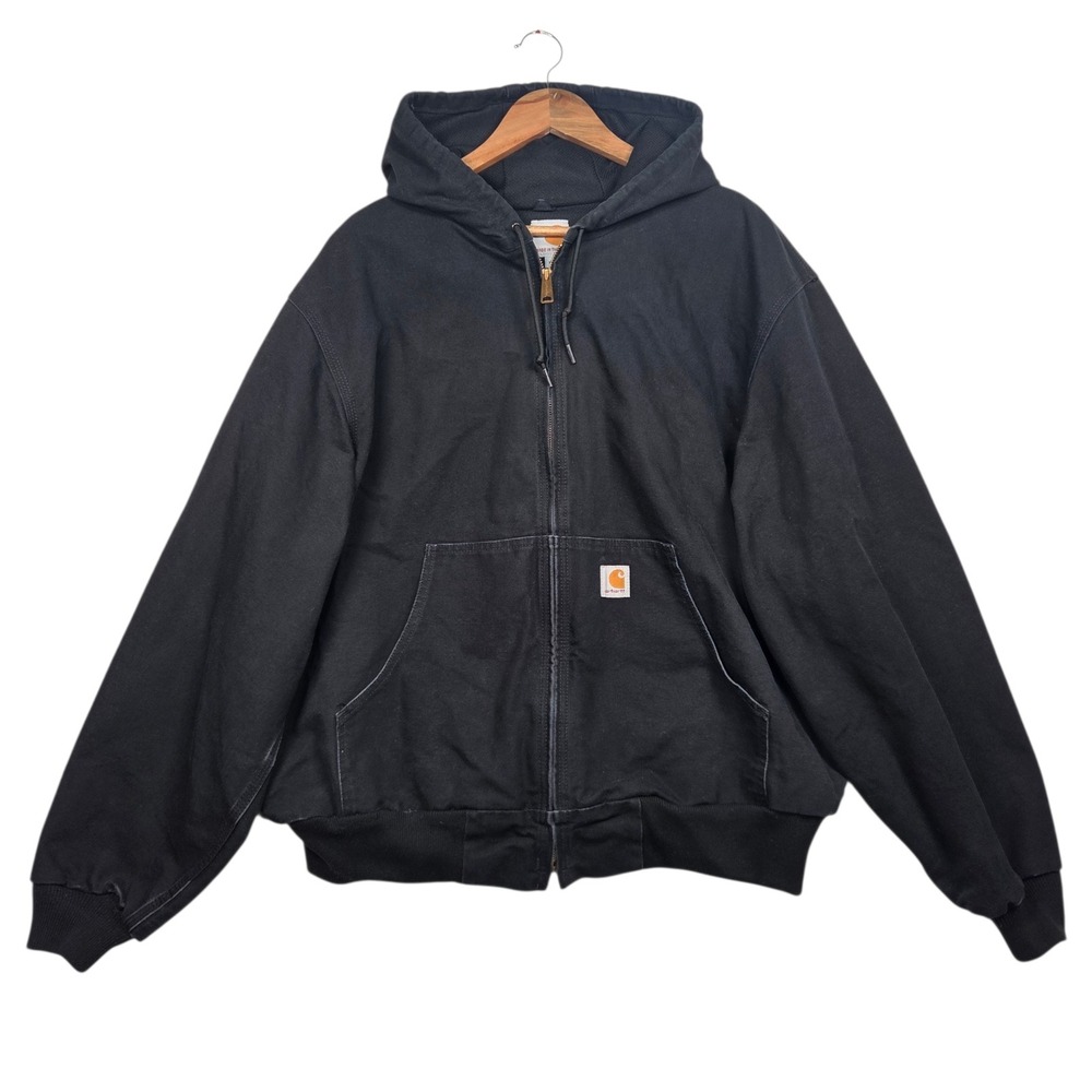 Vintage Carhartt J131 BLK Thermal Lined Hoodie Jacket Mens XL Black USA Made